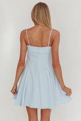 Fianna Button Front Godet Mini Dress Light Blue