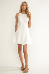 Jessamine Floral Applique Eyelet Mini Dress Off White