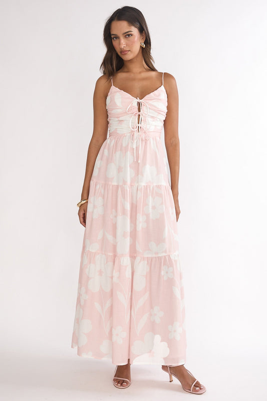 Darelle Tied Bodice Maxi Dress Floral Pink