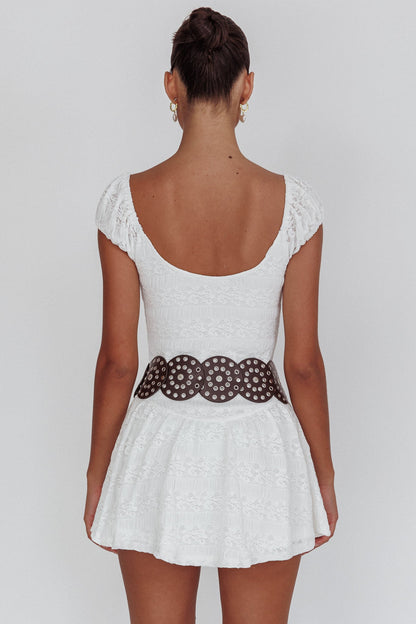 Mirela Cap Sleeve Lace Mini Dress White
