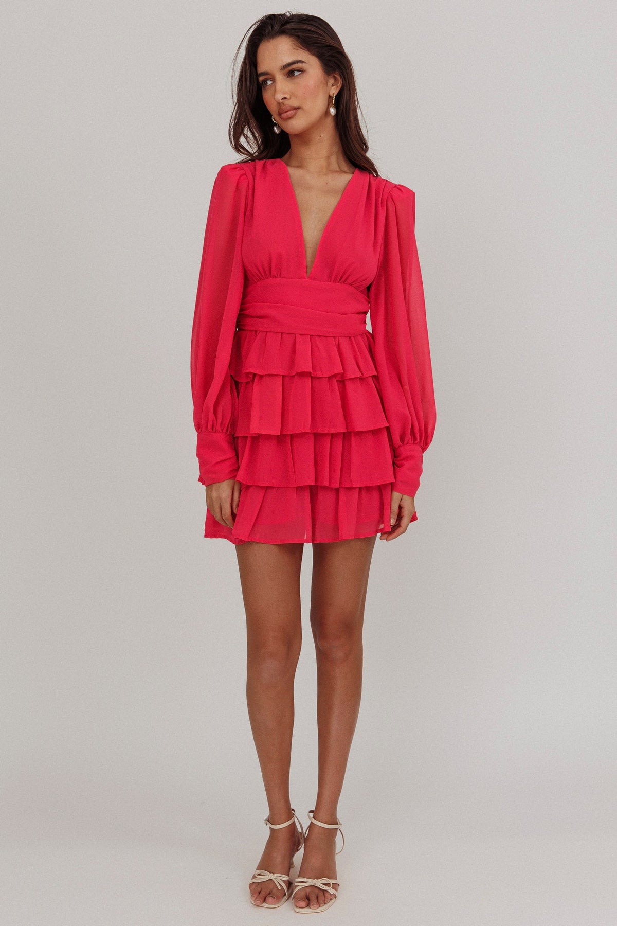 Dalisa Long Sleeve Ruffle Mini Dress Fuchsia