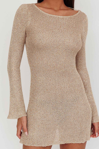 Cosmic Scoop Back Sequin Knit Mini Dress Gold