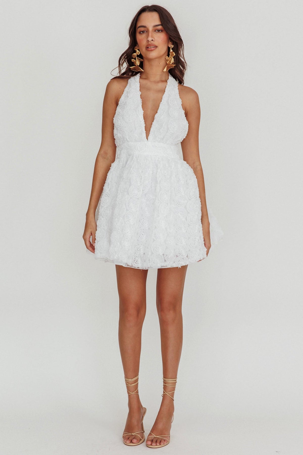 Lovelle Halter Neck Rosette Mini Dress White