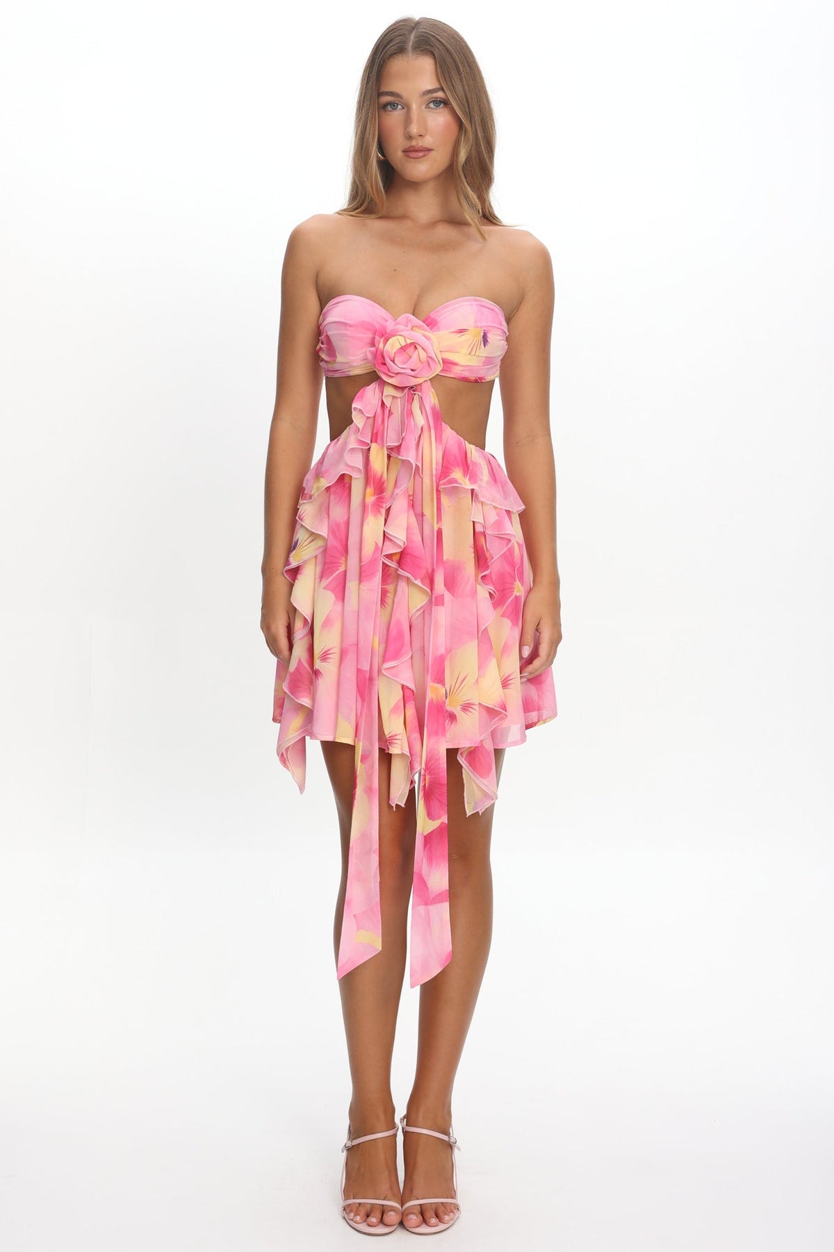 Santiago Cut-Out Ruffle Mini Dress Print Pink