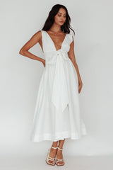 Indira Tied Bust Midi Dress Off White