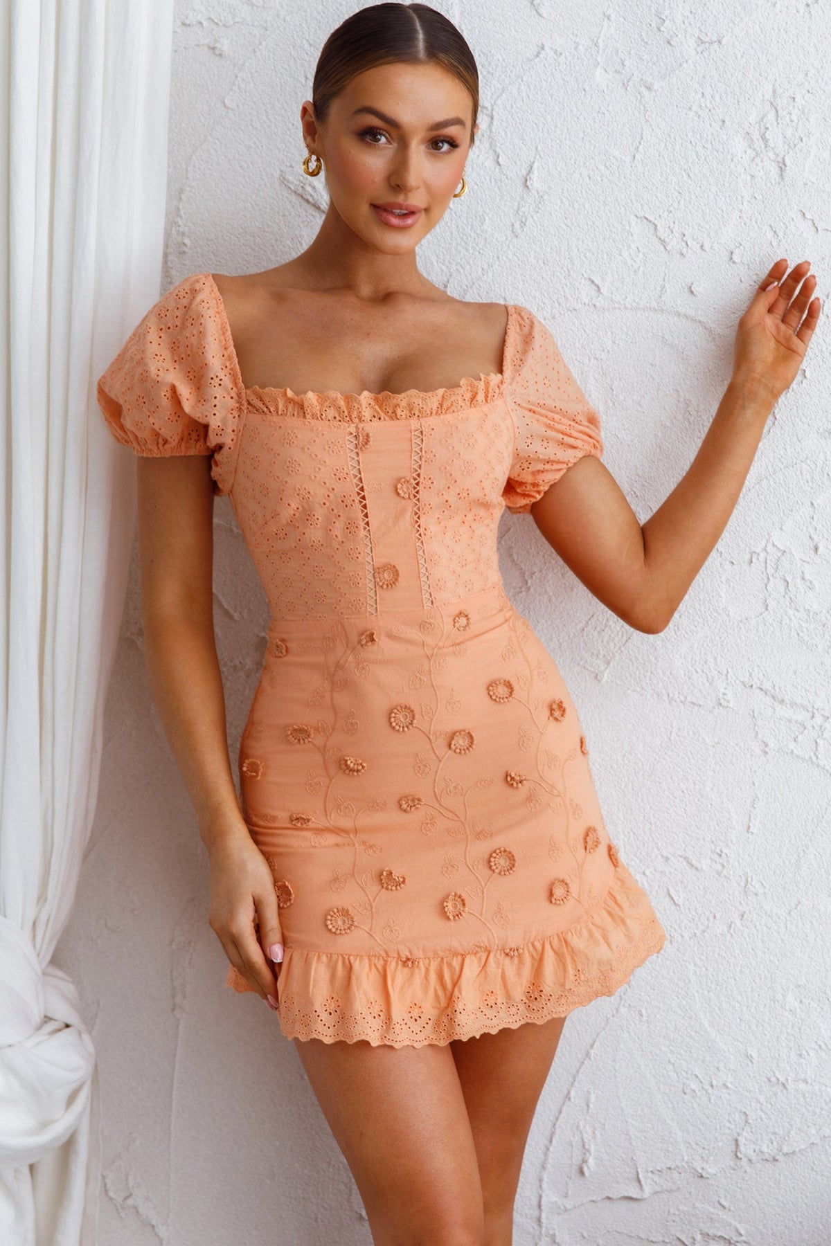Bliss Moment Lace-Up Back Mini Dress Apricot