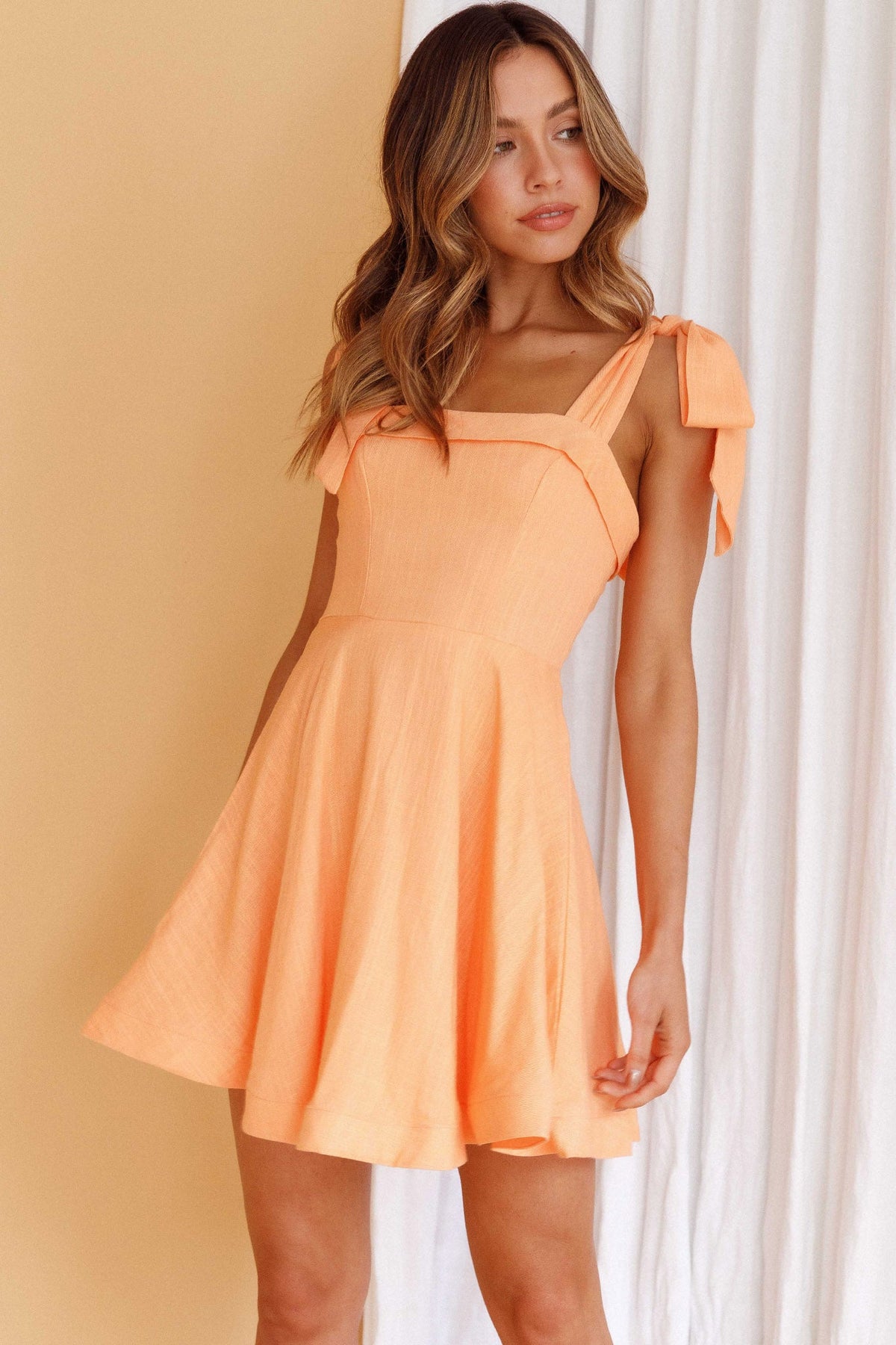 Jeanie Bow Shoulder Mini Dress Orange