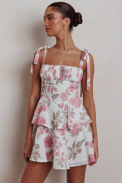 Provence Bloom Peplum Mini Dress Floral Pink