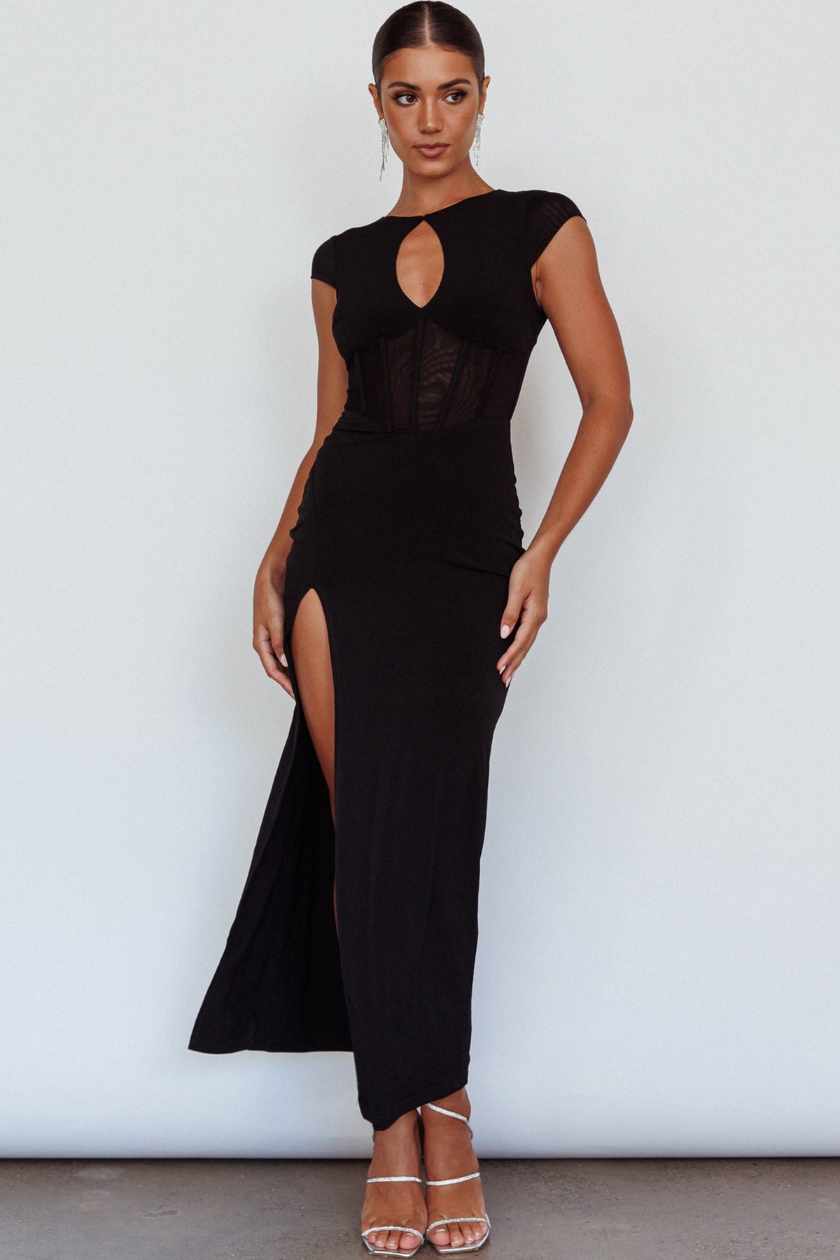 Capricorn Cap Sleeve Keyhole Maxi Dress Black