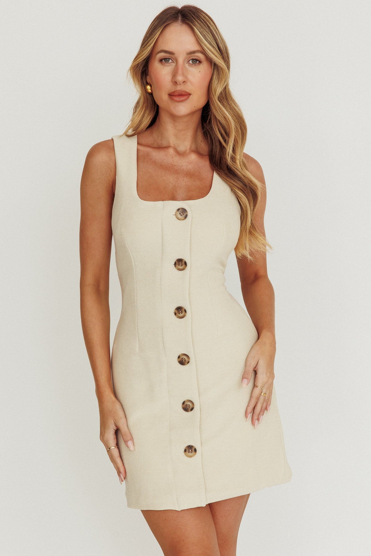 Celina Buttoned Knit Mini Dress Oat