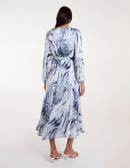 Watercolour Wrap Front Belted Midi Dress