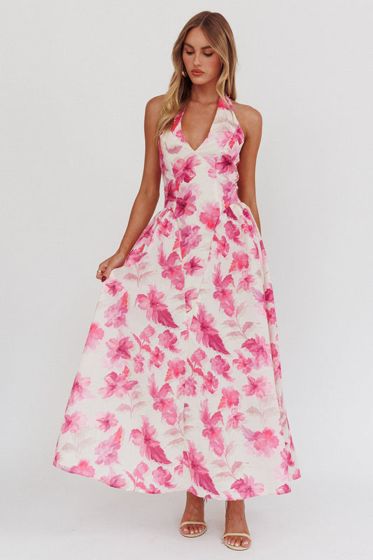 El Corazon Halterneck Dress Floral Pink