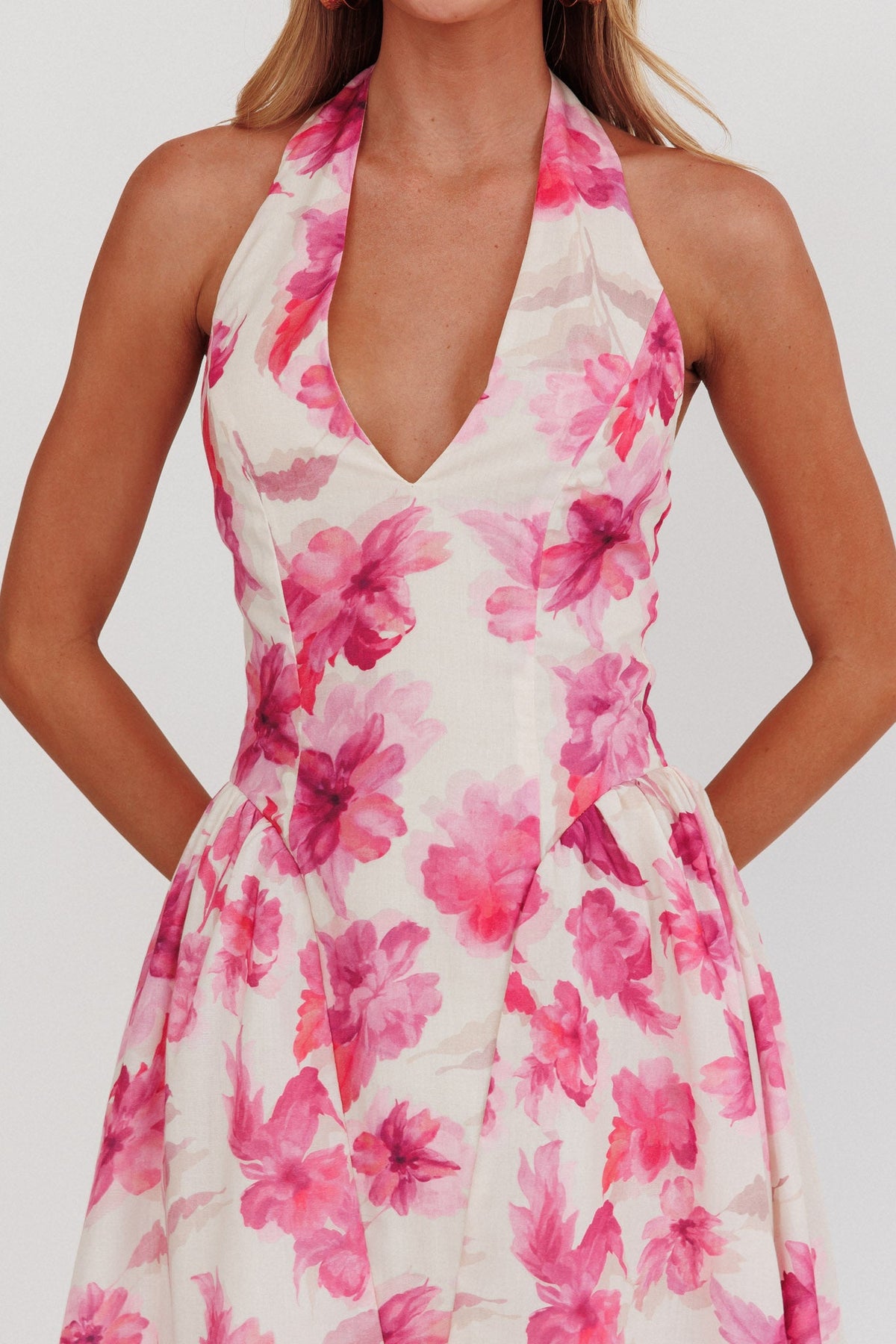El Corazon Halterneck Dress Floral Pink