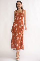 Aila Gathered Bust Maxi Dress Print Tan