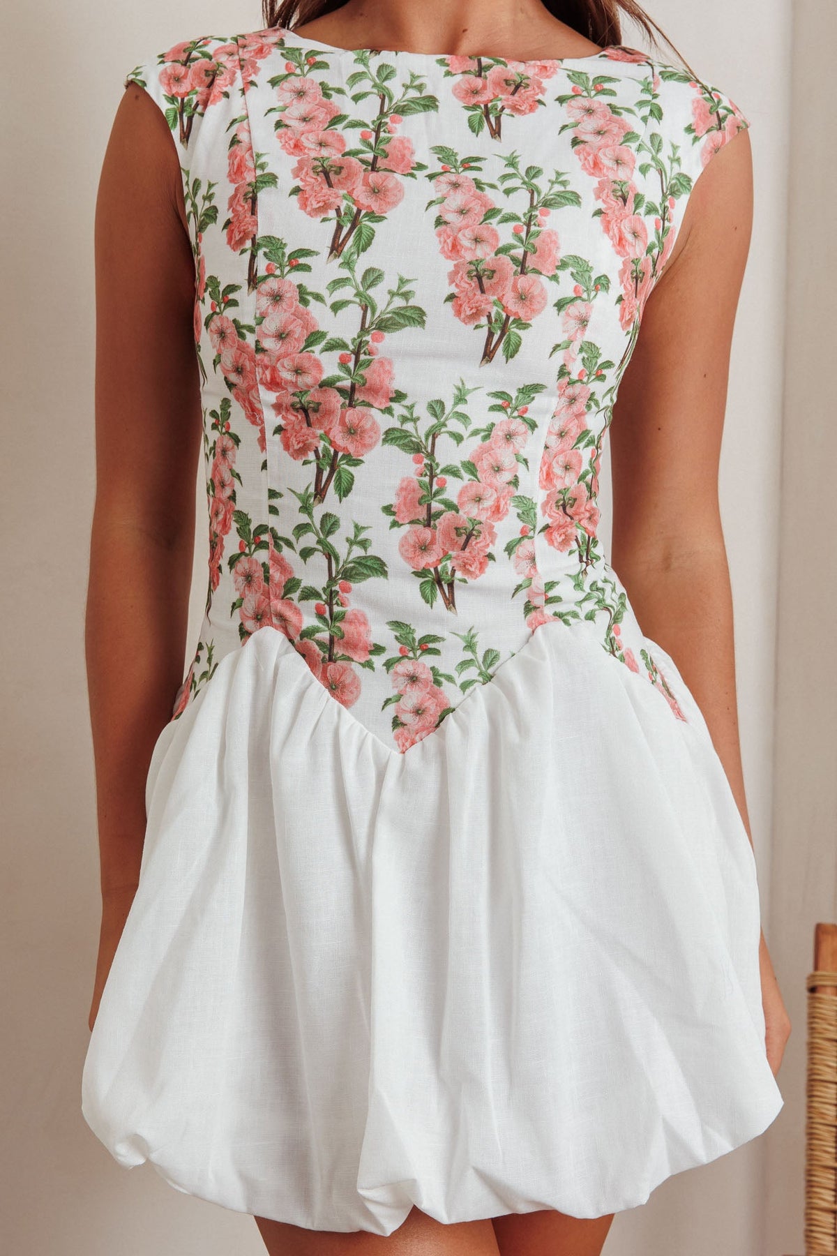 Gracelina Cap Sleeve Bubble Hem Mini Dress Floral Pink