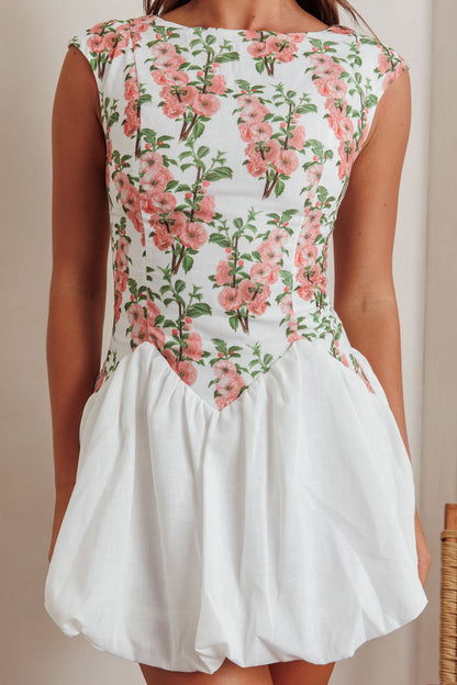 Gracelina Cap Sleeve Bubble Hem Mini Dress Floral Pink