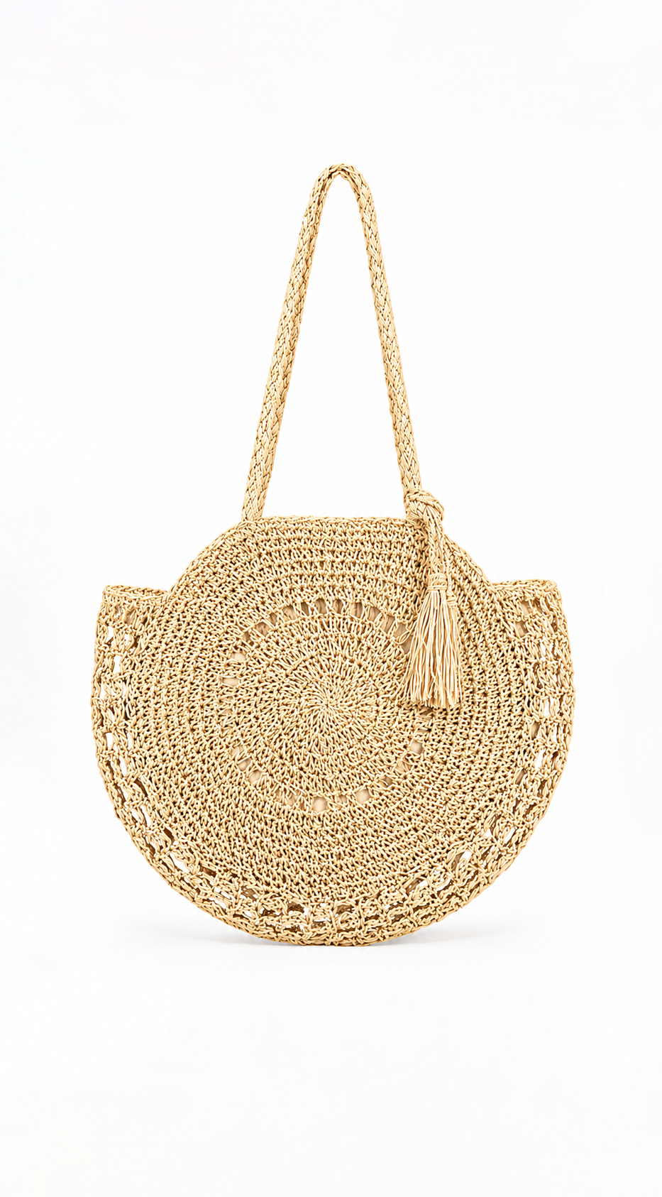 Circle Straw Summer Tote Bag - Ivory