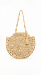 Circle Straw Summer Tote Bag - Ivory