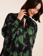 Abstract High Neck Keyhole Shift Dress