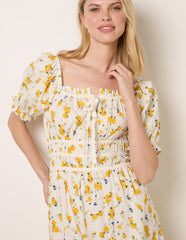 Ditsy Floral Poplin Milkmaid Midi Dress
