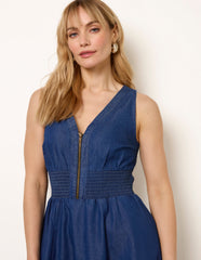 Zip Front Denim Dress