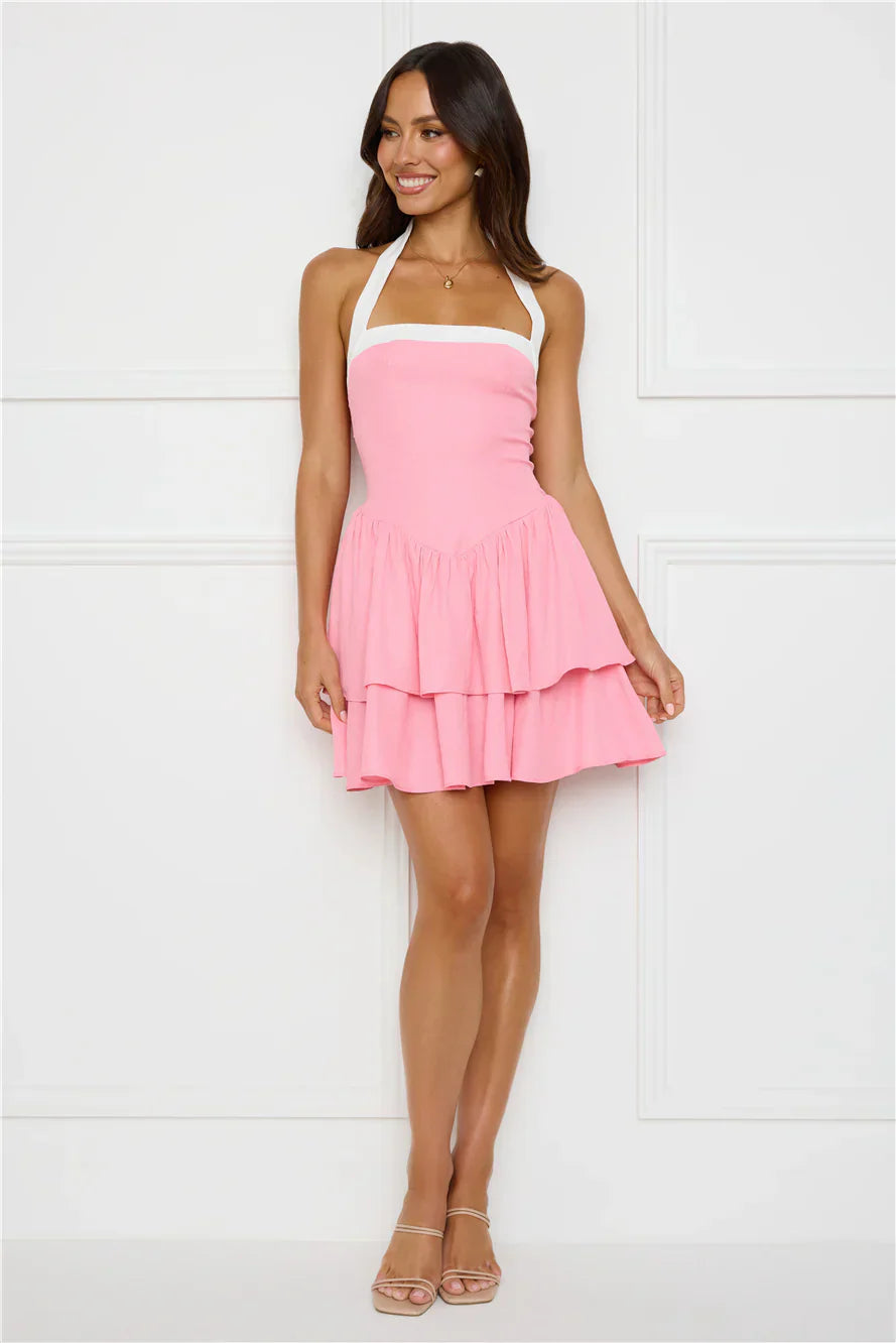 Chasing Joy Halter Mini Dress Pink