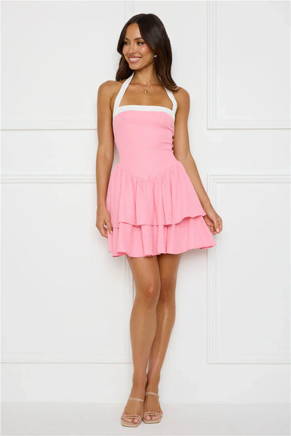 Chasing Joy Halter Mini Dress Pink
