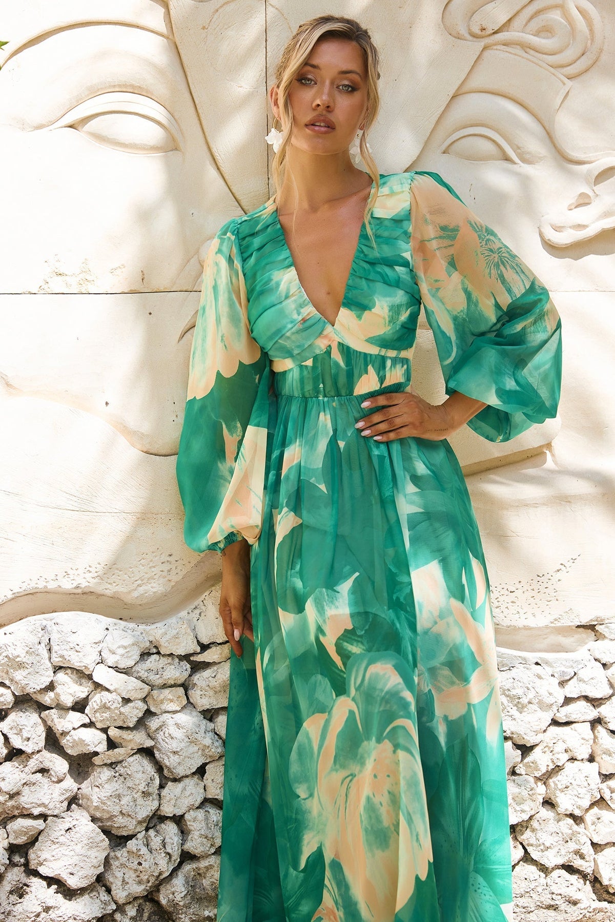 Coastlines Maxi Dress - Green Multi