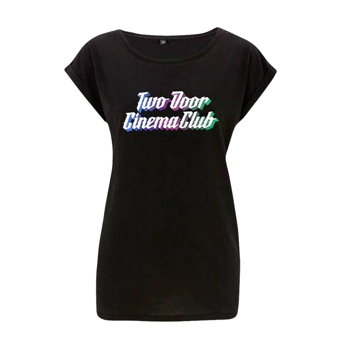 Color Logo Black Rolled Sleeve Ladies T-Shirt