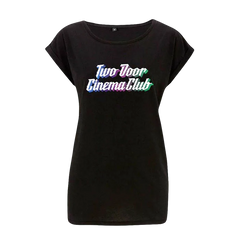 Color Logo Black Rolled Sleeve Ladies T-Shirt