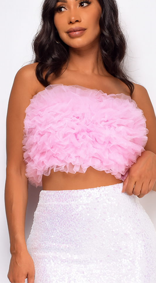 Ryan Mesh Tulle Tube Top - Pink