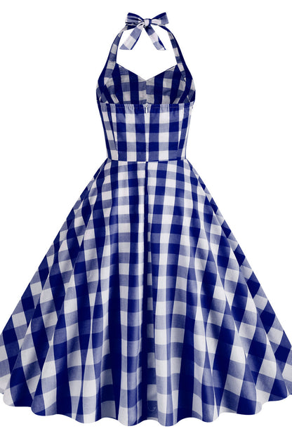 Halter Pink Plaid Gingham Swing Dress