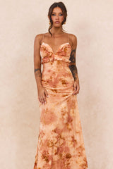Whispering Garden Flocked Mesh Maxi Dress - Orange